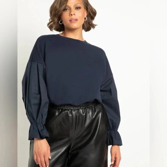 ELOQUII Plus Size Navy Blue Crewneck Oversized Sleeves Sweater 22/24 - Picture 1 of 10